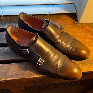 Santoni Leather Double Monk Strap Shoes